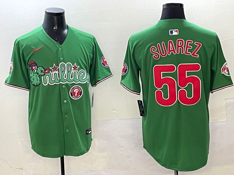 Men Philadelphia Phillies #55 Suarez Green Three generations Joint Name Game 2025 Nike MLB Jersey style 6